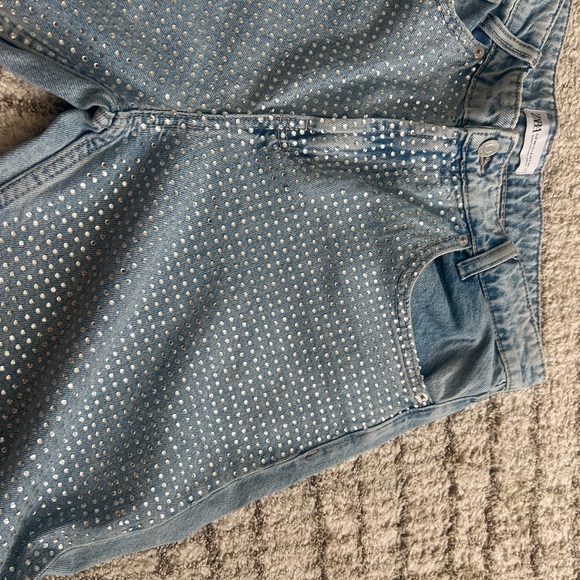 ZARA Rhinestone Embellished Light Wash Wide Leg Jeans | Size EUR 40 / US 8 - Picture 7 of 7